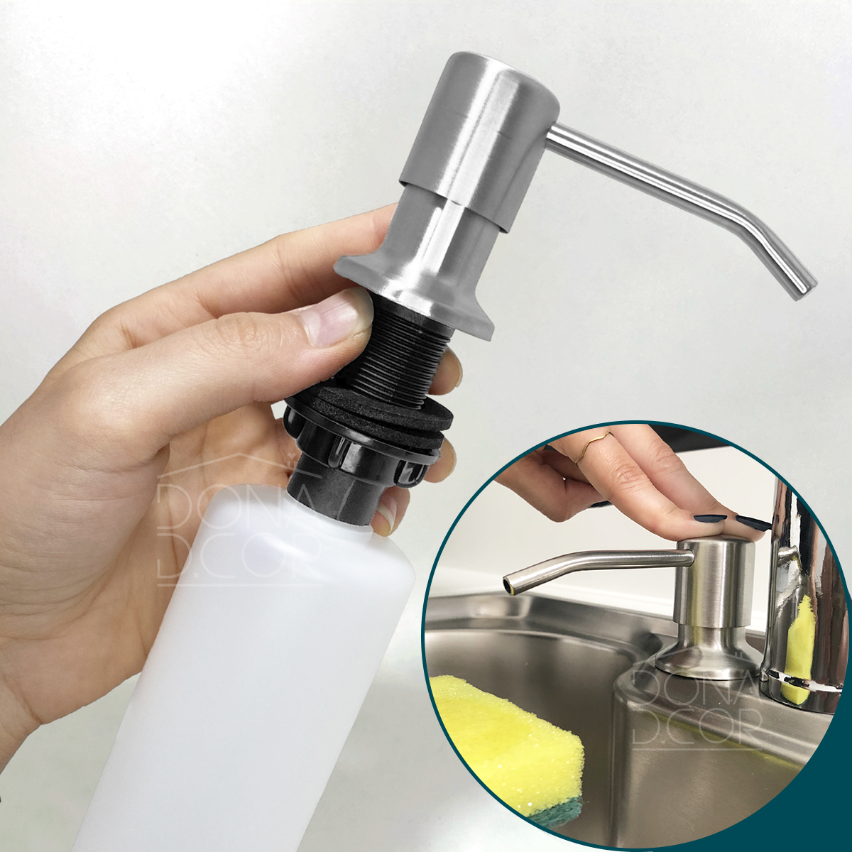Dispenser Dosador Detergente Inox 304 de Embutir 350ml Bancada Cozinha Porta Sabonete Sabao Líquido - 5