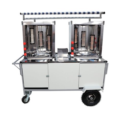 Carrinho Churrasco Branco Grego Duplo com Rodas Pneumáticas e Toldo