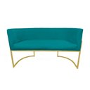 Ver imagem 2 de Namoradeira Decorativa Luana Suede Azul Tiffany 2 Lugares Base Dourada Ms Decor