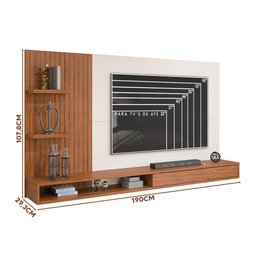 Painel TV Sala Até 60 Polegadas Ripado Freijó Off White Bento DJ Móveis - 4