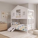 Ver imagem 4 de Beliche Solteiro Casinha Dos Sonhos Varanda Kit Escorregador Madeira Maciça Branco Housin