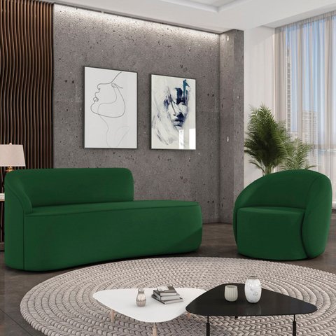 Sofá 2 Lugares 140cm Wendi e Poltrona Steve Suede Verde I01 - Mpozenato