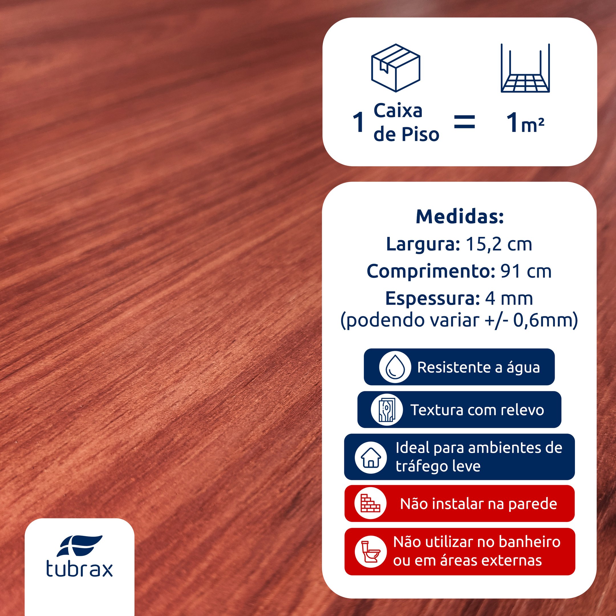 Piso Vinílico Clicado Régua Amadeirado por M² Mogno - Tubrax - 2