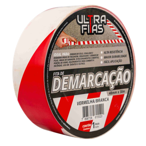 Fita Demarcação de Solo Pvc 48 Mm X 30 Metros - Listrada (branca e Vermelha)