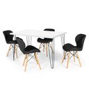 Ver imagem 1 de Conjunto Mesa de Jantar Hairpin 130x80 Branca com 4 Cadeiras Eiffel Slim - Preto