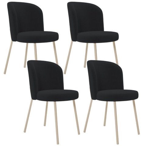 Kit 04 Cadeiras para Sala de Jantar Cozinha Estofada Gavi Arena L02 Bouclê Preto - Lyam Decor