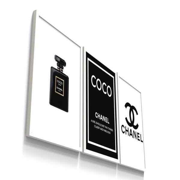 Kit 3 Quadro Decorativo Moda Feminino Chanel Perfume Marca - 1
