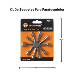 10 Kit Soquetes Troya Tools 9 em 1 de 5mm a 13mm para Parafusadeira Manutenção Atacado - 2