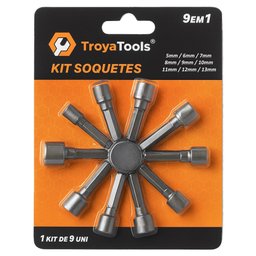 10 Kit Soquetes Troya Tools 9 em 1 de 5mm a 13mm para Parafusadeira Manutenção Atacado - 6