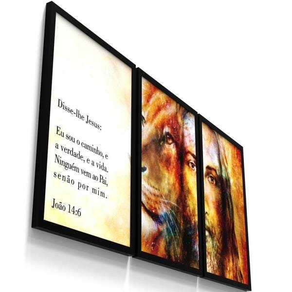 Kit 3 Quadro Decorativo Versiculo Joao Leao de Juda Cristo - 1