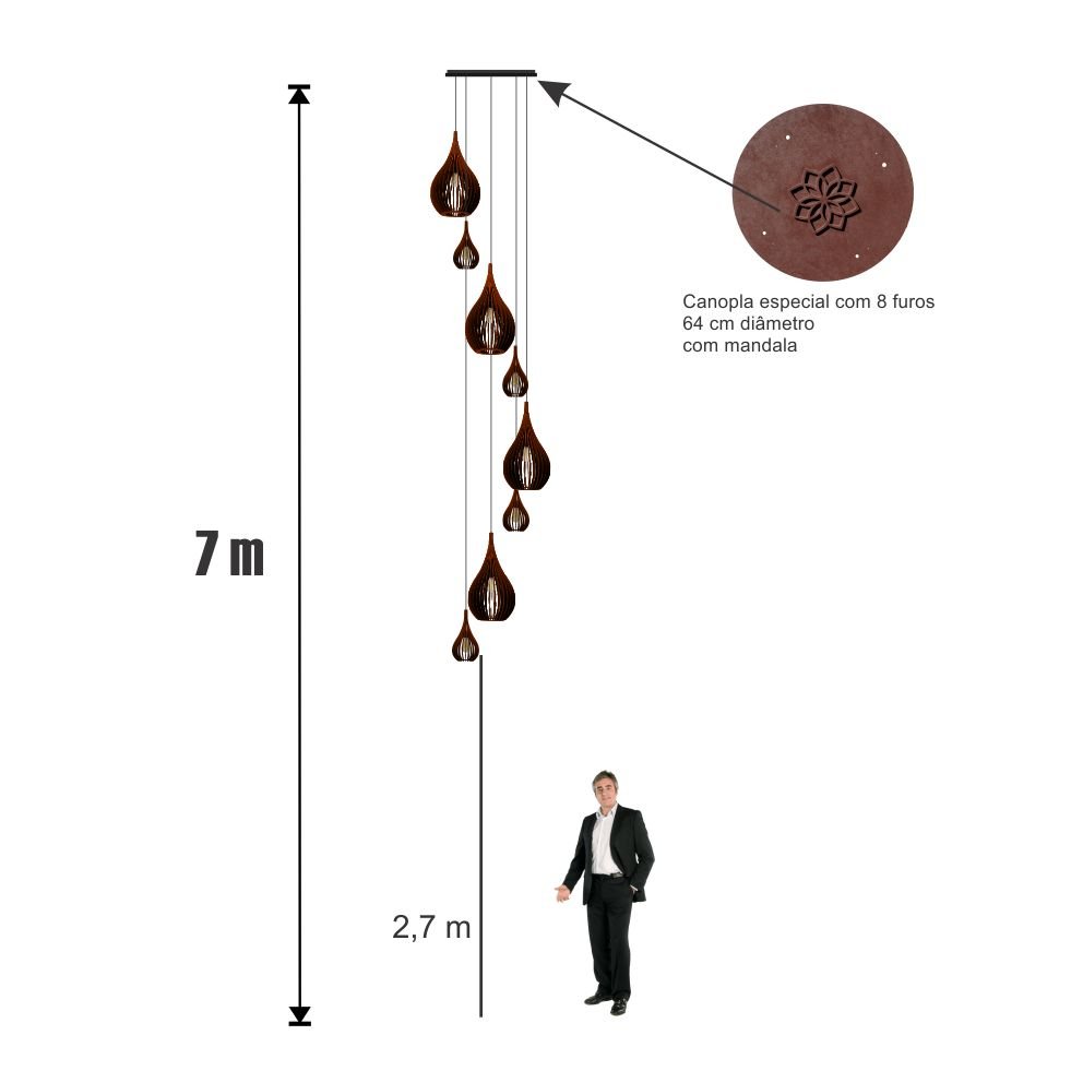 Lustre Pendente para Sala Pé Direito Duplo Sp-rain Marrom - 5
