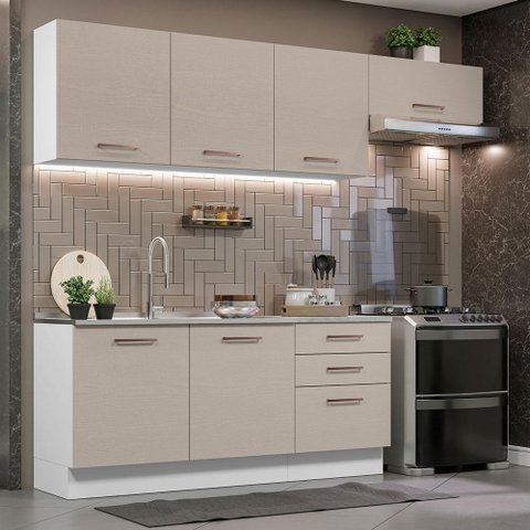 Armário de Cozinha Completa 260cm Branco/crema Agata Madesa 02
