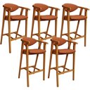 Ver imagem 1 de Kit 05 Banquetas Alta Cozinha Bancada Bar Sala de Jantar Fixa Cecília L02 Tecido Terracota - Lyam