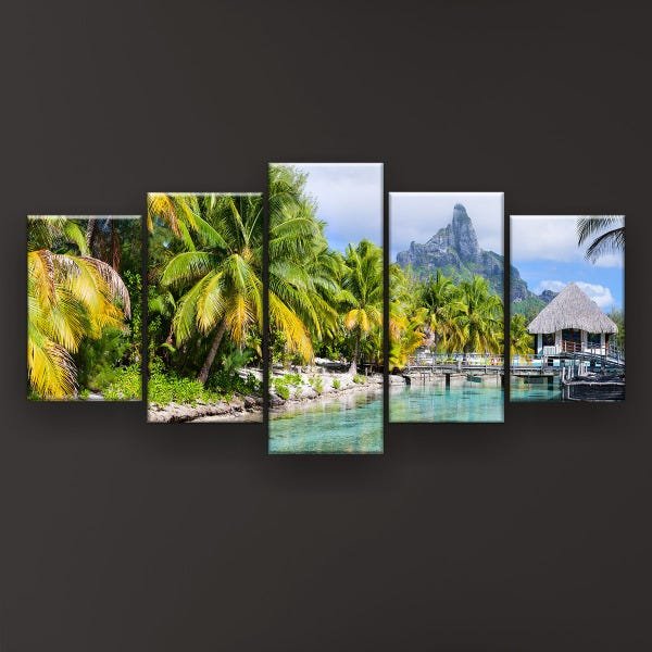 Quadro Decorativo Bora Bora Landscape 129x61 5 Peças - 2