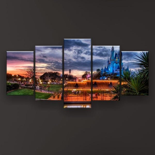 Quadro Decorativo Magic Kingdom Noite 129x61 5 Peças - 2
