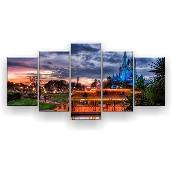 Quadro Decorativo Magic Kingdom Noite 129x61 5 Peças - 1