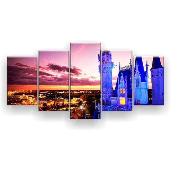 Quadro Decorativo Castelo Da Cinderela 129x61 5 Peças - 1