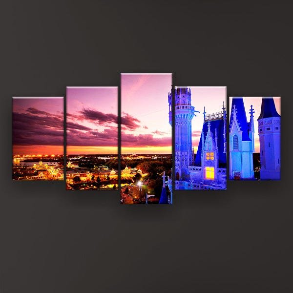 Quadro Decorativo Castelo Da Cinderela 129x61 5 Peças - 2