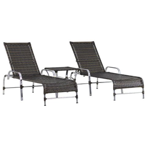 Kit 2 Cadeiras Espreguiçadeiras Catar e Mesa Garden Trama Pedra Ferro