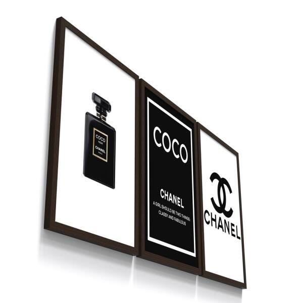 Kit 3 Quadro Decorativo Moda Feminino Chanel Perfume Marca - 1