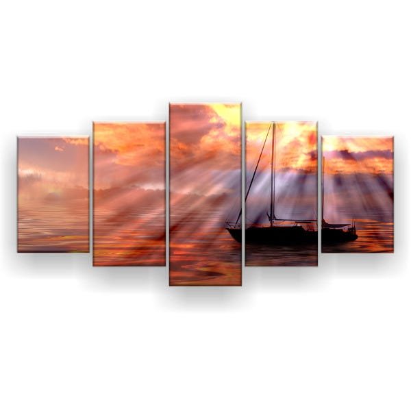 Quadro Decorativo Pôr Do Sol Sobre O Oceano 129x61 5 Peças - 1
