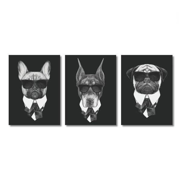 Quadros Cães da Mafia Pets de Preto com oculos Conj. 3 peças - 4