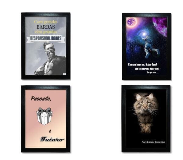 Kit Quadro Frases e Imagens - 24x18 - Moldura Preta - 1