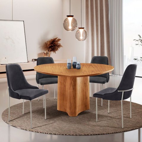 Sala de Jantar Mesa Selene Tampo 135cm Laminado com 4 Cadeiras Vicenza Moderna Mobilia