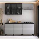 Ver imagem 1 de Cozinha Modulada 4 Peças 6 Portas 5 Gavetas MDF Dodradiça Slow Motion Lúmina Itatiaia Cinza/Grafite/Fendi