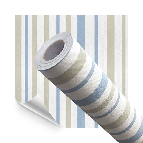 Papel de Parede Adesivo Lavavel Listrado Azul e Bege 500x60cm