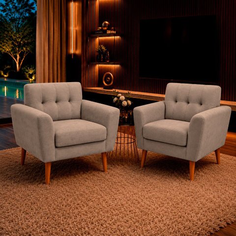 Kit 2 Poltronas Sala de Estar Bia Pés Palito Suede Capuccino M3 - Monari Design