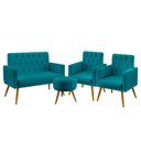 Ver imagem 1 de Kit Poltrona Namoradeira e 2 Poltronas Nina Capitonê com Puff Solar Suede Azul Turquesa Aradecor