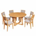 Ver imagem 2 de Conjunto Sala de Jantar Mesa Redonda Giratória 130cm com 6 Cadeiras MDF Estofada Carvalho Rosé/Bege