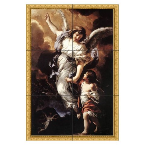 Quadro Anjo da Guarda Amparando Criança 60x40 em Azulejos