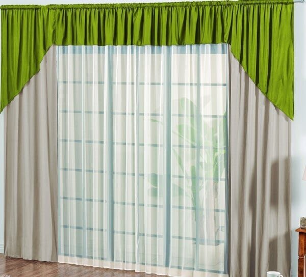 Cortina Sophia 3 Metros Verde, Malha Gel C/Voil,3m x 2,5m - 1