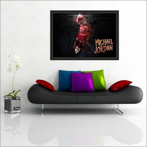 Quadro Decorativo Michael Jordan Basquete Salas Decorações Interiores Com Moldura - 1