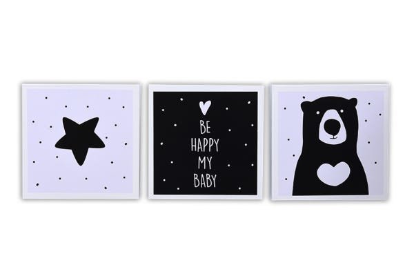 Trio de Quadrinhos Decorativos Be Happy - 3