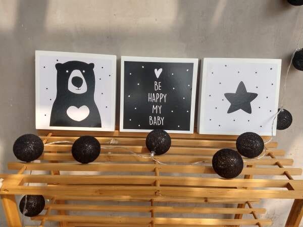 Trio de Quadrinhos Decorativos Be Happy - 2