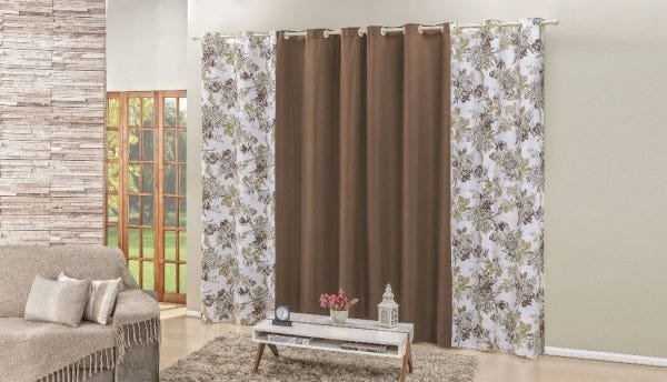 Cortina Sala ou Quarto 2.00 x 1.70 Floratta Estampada - Capuccino - 1