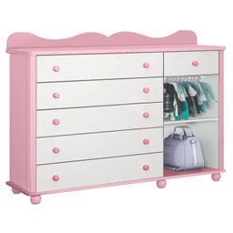 Cômoda Menina Linda 6 Gavetas para Quarto Infantil - Branco/Rosa- Potente Móveis & Planet Baby - 4 Cômoda Menina Linda 6 Gavetas para Quarto Infantil - Branco/Rosa- Potente Móveis & Planet Baby - 4