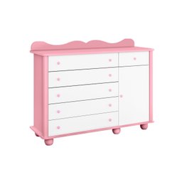 Cômoda Menina Linda 6 Gavetas para Quarto Infantil - Branco/Rosa- Potente Móveis & Planet Baby - 2 Cômoda Menina Linda 6 Gavetas para Quarto Infantil - Branco/Rosa- Potente Móveis & Planet Baby - 2