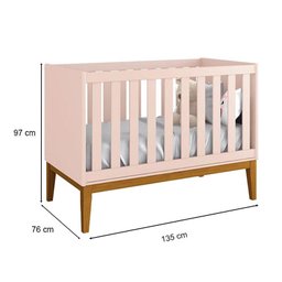 Berço Americano e Cômoda New Classic Rosa com Pés Madeira e Colchão Gazin – Reller - 2