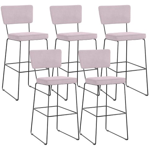 Kit 05 Banquetas Alta para Cozinha Sala de Jantar Base em Aço Allana L02 Suede Rosê - Lyam Decor