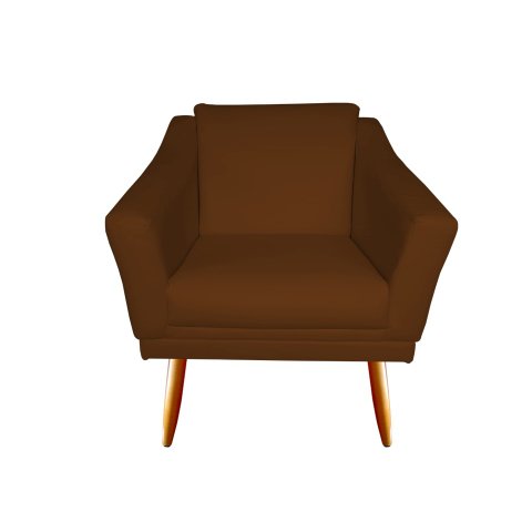 Poltrona Decorativa Agatha Couro Marrom Pés Madeira Mz Decor