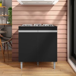 Balcão para Cooktop Andréia 2 Portas Preto Ajl - 5