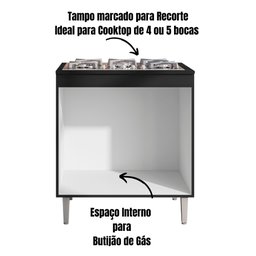 Balcão para Cooktop Andréia 2 Portas Preto Ajl - 4