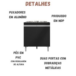 Balcão para Cooktop Andréia 2 Portas Preto Ajl - 3