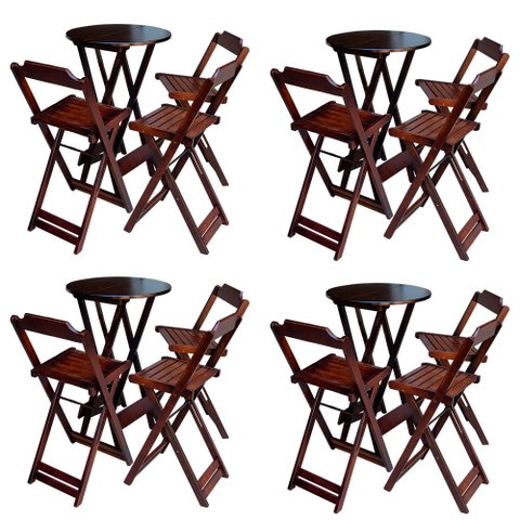 Kit 4 Jogos de Mesa Bistrô de Madeira Dobrável com 3 Banquetas - Imbuia
