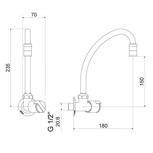 Torneira para Cozinha com Bica Móvel de Parede Meber 1187 C 44 - 2