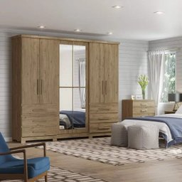 Guarda-Roupa Casal 4 Espelhos 4 Portas 6 Gavetas Campeche Henn - 1